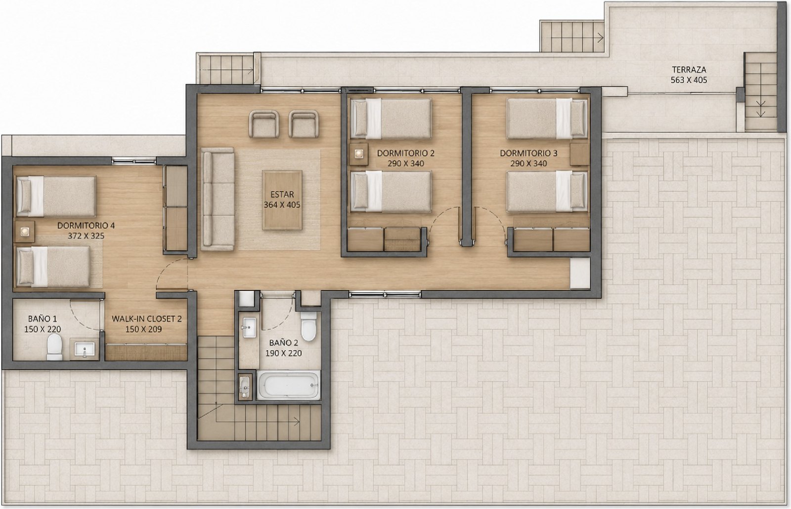 Planta del primer piso, casa tipo D