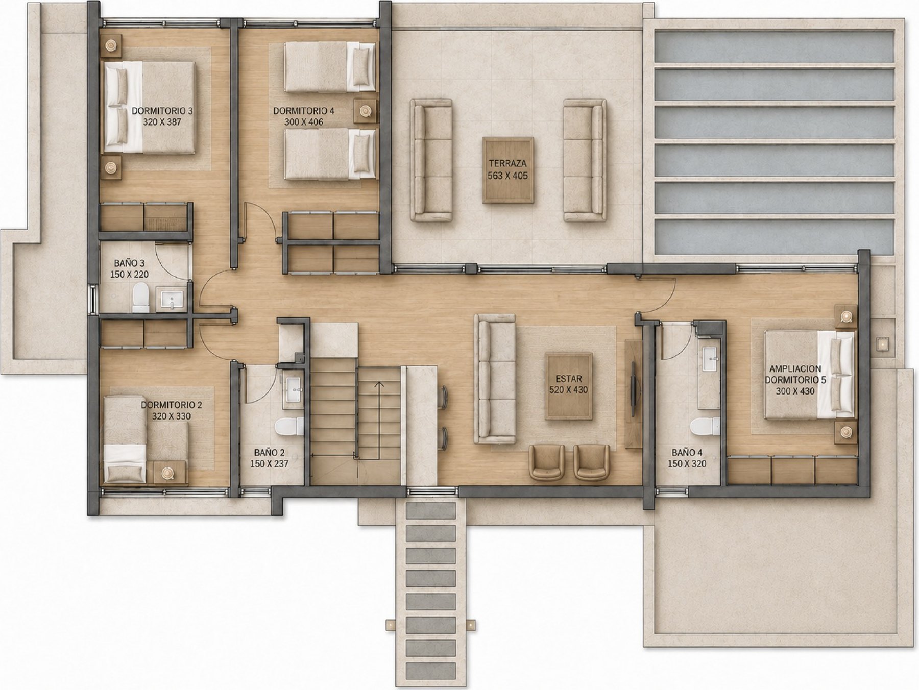 Planta del primer piso, casa tipo E