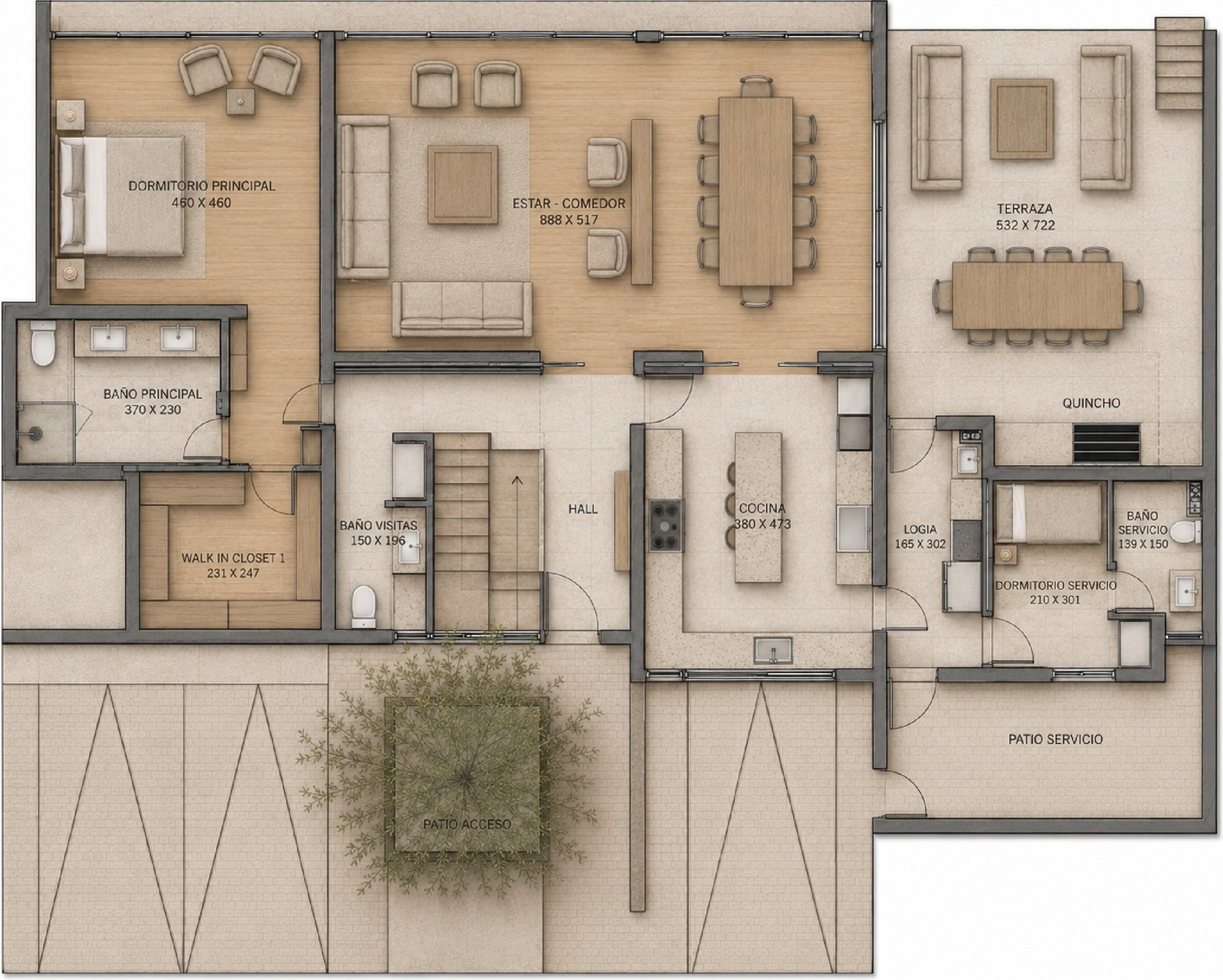 Planta del segundo piso, casa tipo E